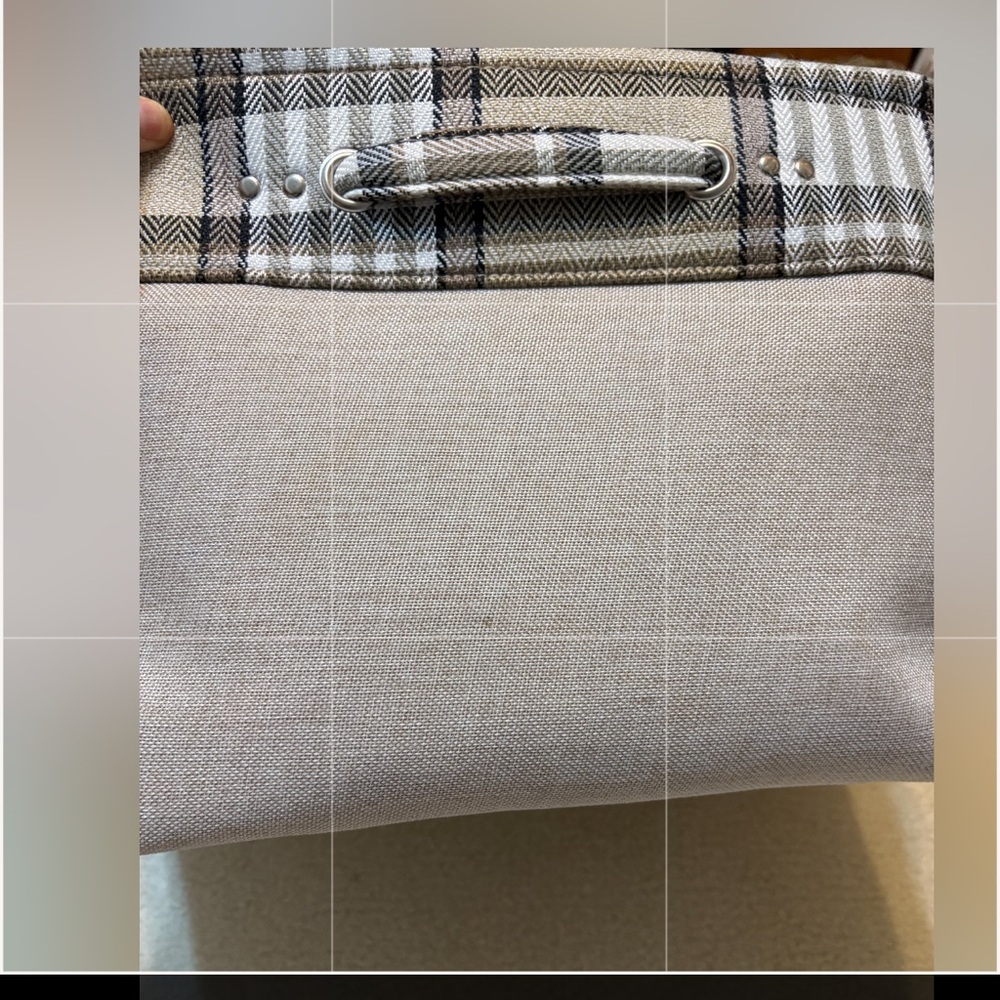 Basket RGI Home Very Large Tan w/Brown Plaid Trim & Handles Home Decor